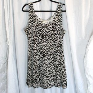 Vtg 90's Velvet Off White/Black Leopard Skater Mini Dress Size L